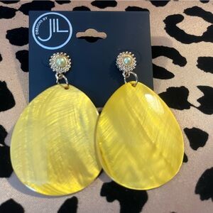 JIL Gold Toned Yellow Teardrop Dangle Earrings With Marbled, Texture Finish